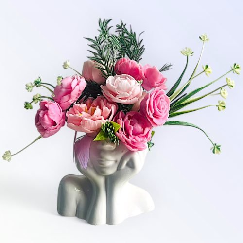 White Wase with Pink Flowers